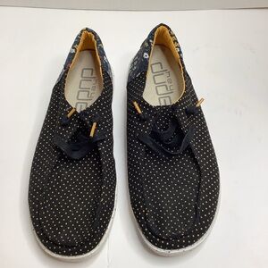 Hey Dude Black Slip-On Loafers with Yellow Dot Accent